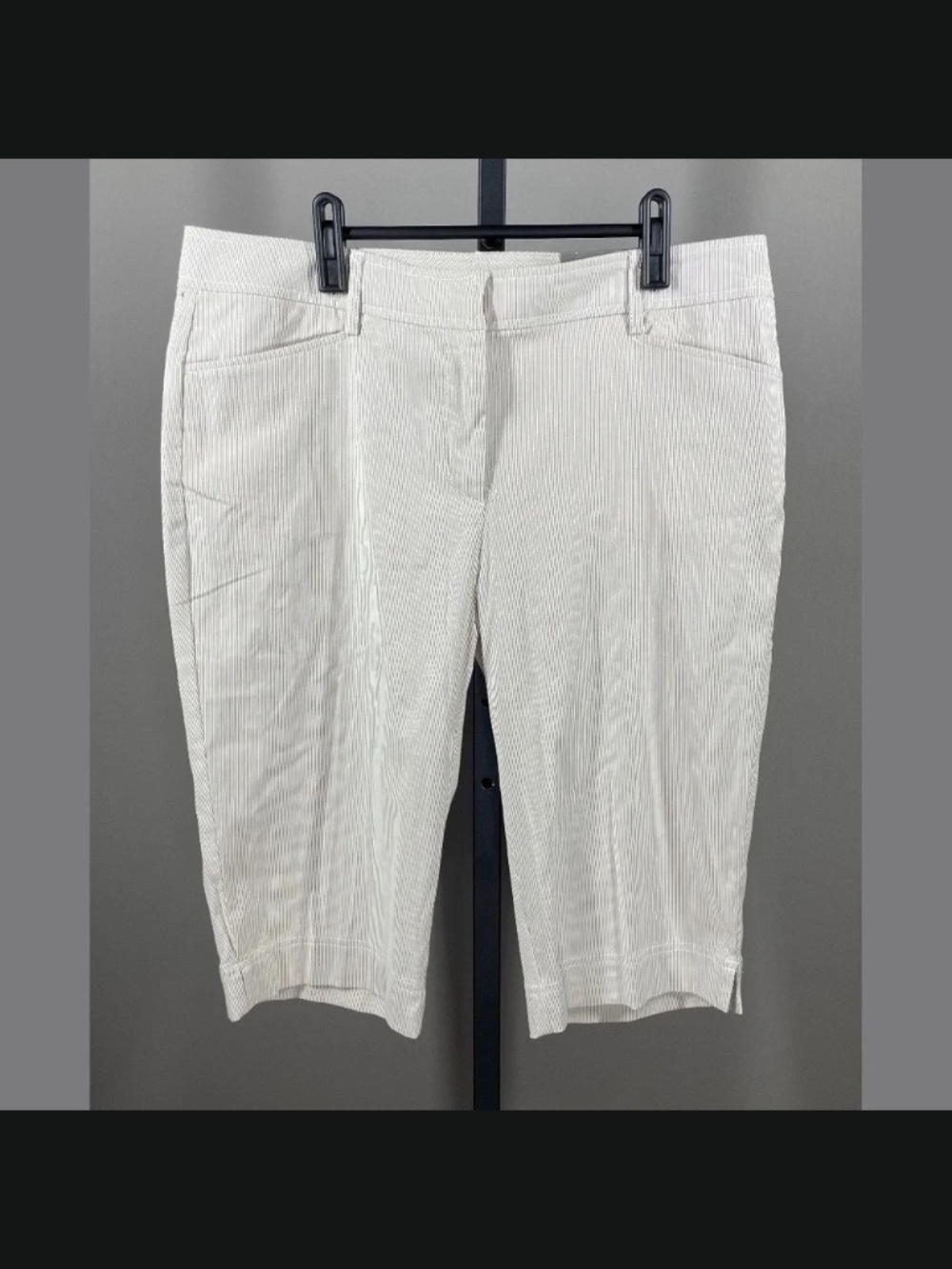 NEW Ann Taylor Pants Womens 12 brown white stripe straight leg cropped casual